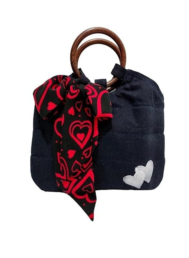 athizay handbags wooden handles Potli Bags with Handcrafted Bow Detail hand carry artistic wristlets bags for women (Blue, Red, Black, White) - Image 2